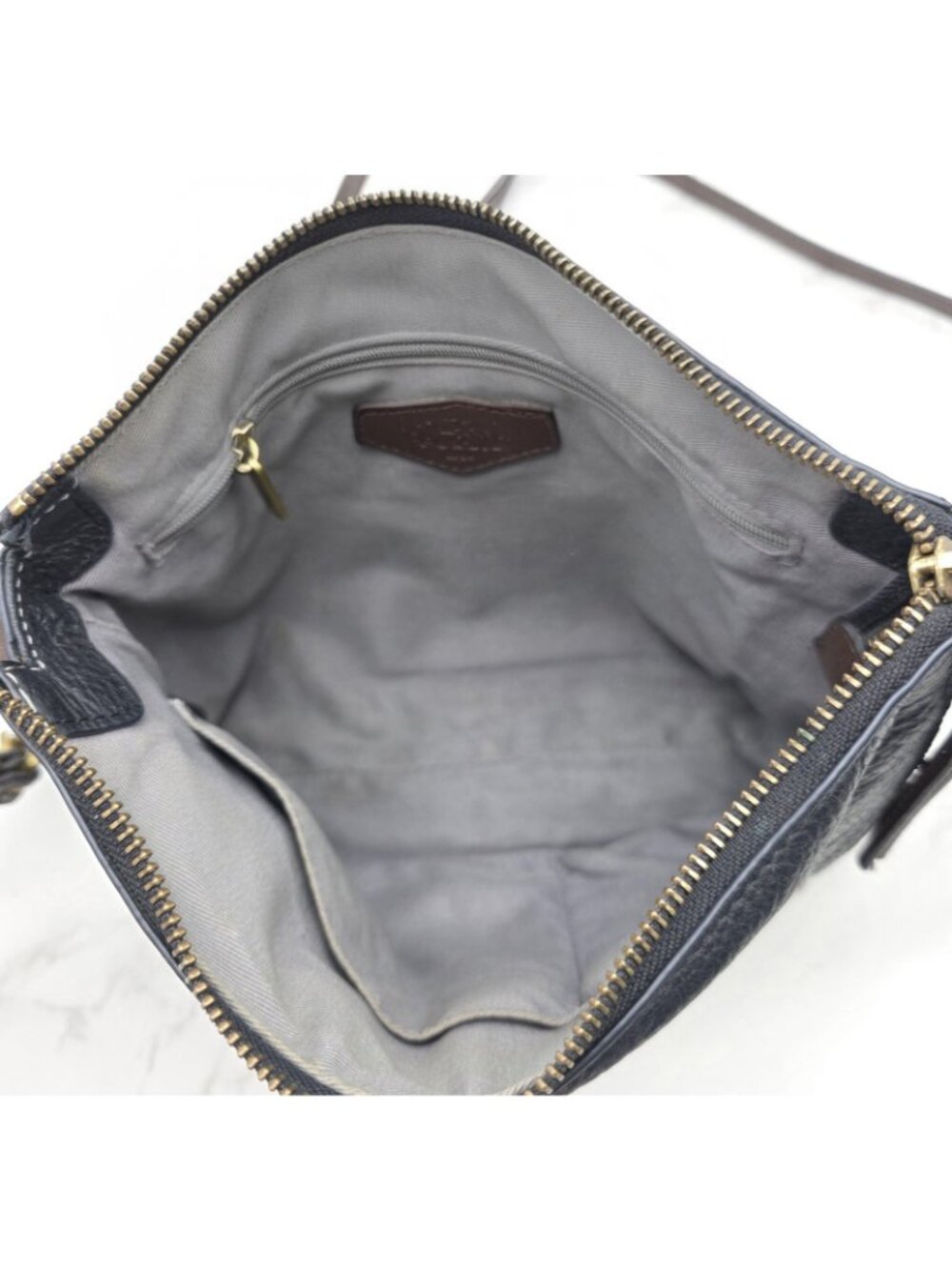 Fossil Crossbody Bag Womens Gemma Black Pebbled Leather Colorblock Zip Timeless - Picture 9 of 16